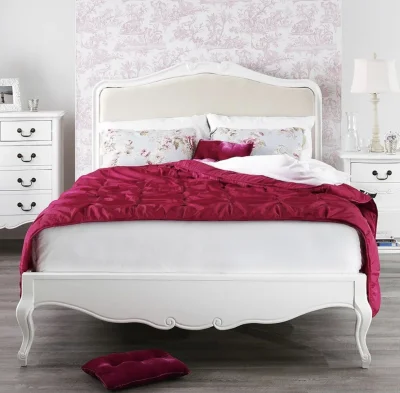 Juliette Shabby Chic Antique White Upholstered 5ft King Bed, Stunning White French bed. Quality