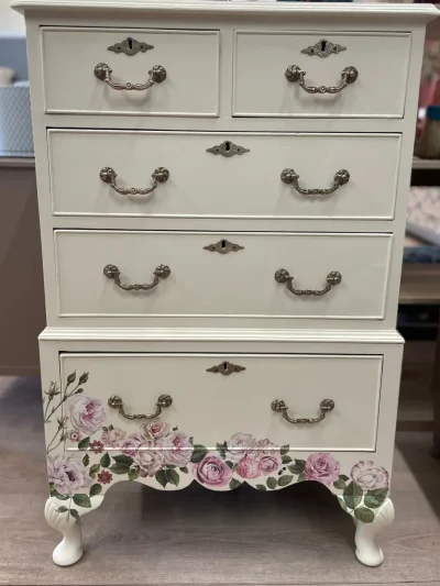 Cream Chest of Drawers with Floral Detail