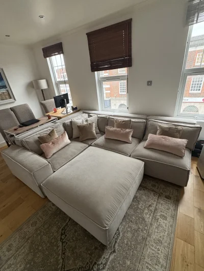 Soft truffle corner modular sofa,luxe chenille with large footstool — image 6