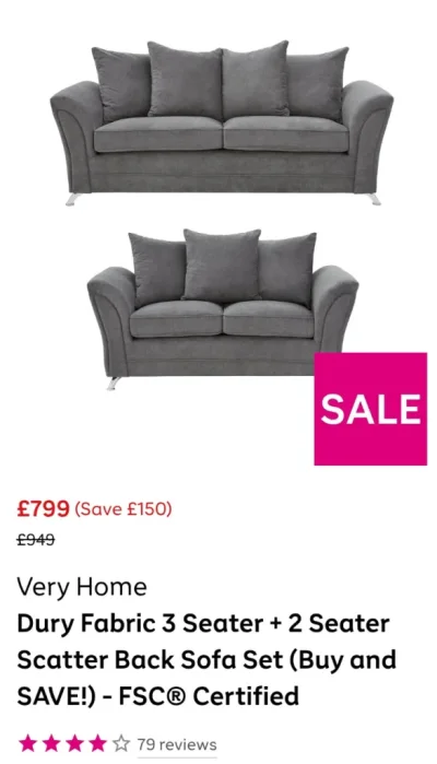 Dury Fabric 2 and 3 seater with scatter back cushions. — image 5