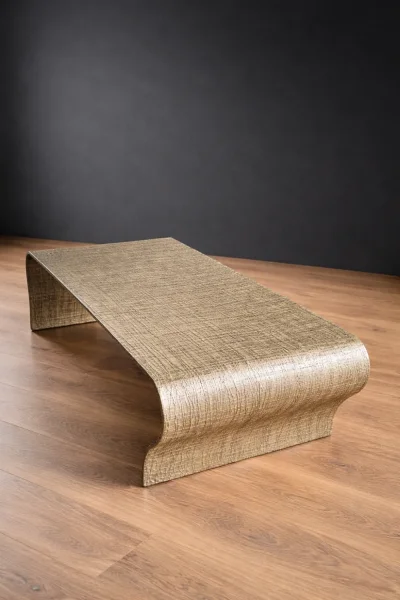 Stylish Modern Gold Textured Coffee Table - liquid metal on glass — image 3