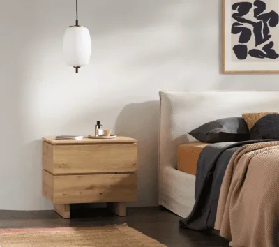 Stylish Oak Effect Nightstand with Storage Drawers