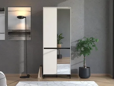 Tall Hallway Shoe Cabinet with Mirror Cashmere Taupe