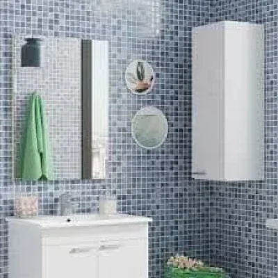 White Gloss Bathroom Wall Cupboard Compact Storage Cabinet — image 2