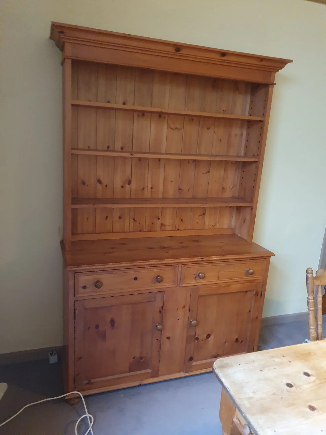 Vintage Pine Hutch with Shelves and Drawers