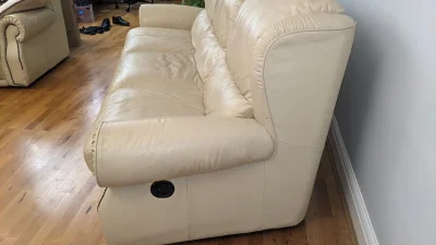 3 Seater Cream Leather Recliner Sofa — image 4
