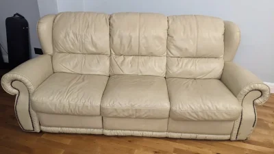 3 Seater Cream Leather Recliner Sofa