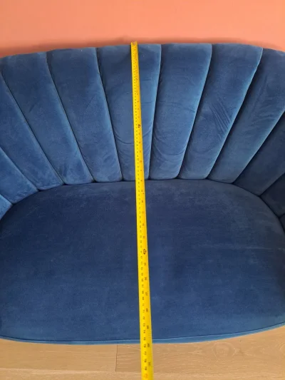 Stylish Modern Curved Blue Velvet Sofa with Channeling — image 8