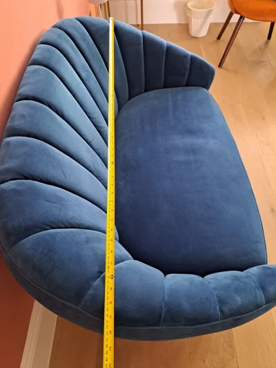 Stylish Modern Curved Blue Velvet Sofa with Channeling — image 7