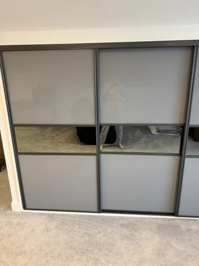 Modern Sliding Wardrobe with Sleek Grey Finish — image 2