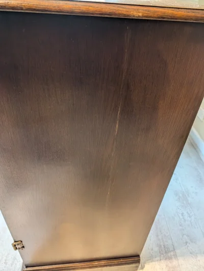 Vintage Wooden Cabinet with Drop-Down Top and Intricate Hardware — image 4
