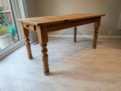 Charming Farmhouse Pine Dining Table with Drawer — image 2