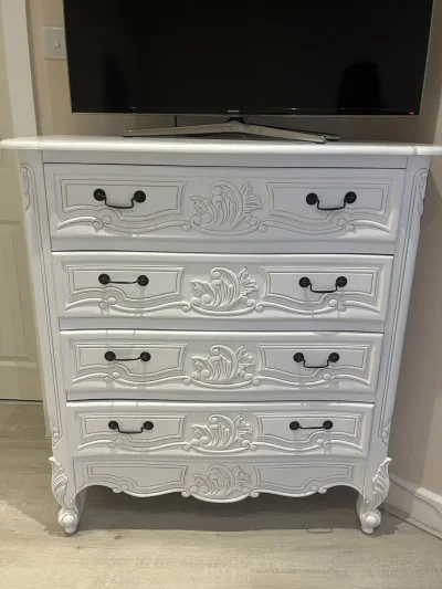 French antique style Rococo chest of drawers in white