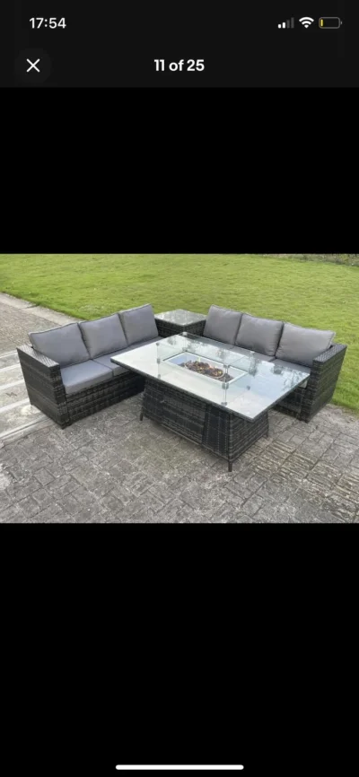 New Rattan garden fire pit table set