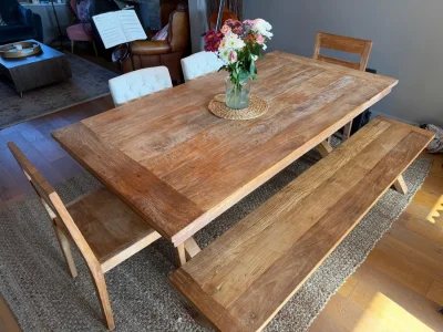 Padang wooden dining table 200 cm + 4 chairs + bench - Lombok - LIKE NEW