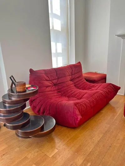 Authentic Ligne Roset Togo 2-Seater Sofa & 2 Footstools – Burnt Orange Alcantara