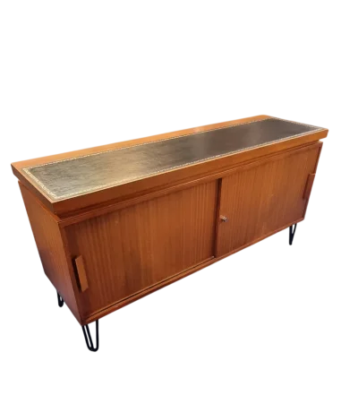 1974 Vintage Sapele Executive Credenza - Leather Inlay Top & Fully Finished Back