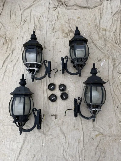 12 Vintage Black Cast Metal Exterior Wall Lanterns with Glass