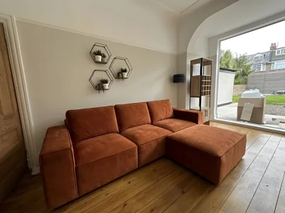 Burnt Orange 3 Seater Sofa With Pouffe/Footstool
