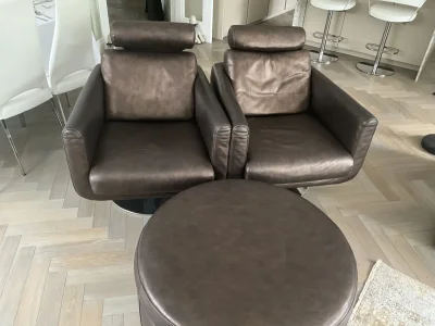 Luxury Nicoline Italia Leather Living Room Suite – Sectional Sofa, Swivel Armchairs & Ottoman Set — image 2