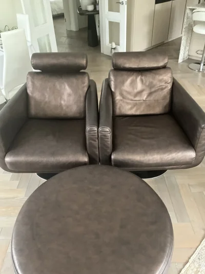 Luxury Nicoline Italia Leather Living Room Suite – Sectional Sofa, Swivel Armchairs & Ottoman Set