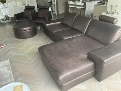 Luxury Nicoline Italia Leather Living Room Suite – Sectional Sofa, Swivel Armchairs & Ottoman Set — image 5