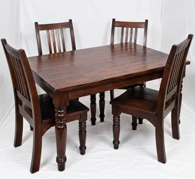 Dark Hardwood Dining Table & 4 Matching Chairs – Indian Style – Excellent Solid Construction