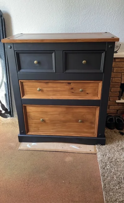 Black and oak chest of drawers